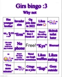 Girs dumb bingo Meme Template