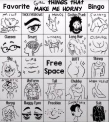 girl things that make me horny bingo Meme Template