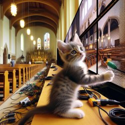 Cute Kitten installing a video wall for church Meme Template