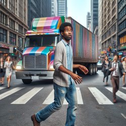 Clueless man crossing the street and a truck behind him is about Meme Template