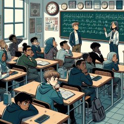 Ein Klassenzimmer mit Schülern, die sich langweilen und auf ihre Meme Template