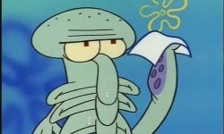 Squidward holding paper Meme Template