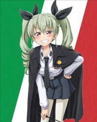 Girls und panzer anchovy with Italian flag in the back Meme Template