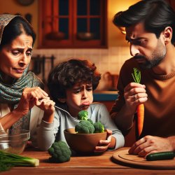 parents trying to give vegetables to kids Meme Template