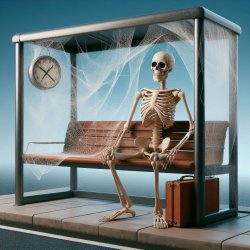 a skeleton sitting at a bus stop Meme Template