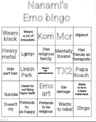 Nanami's emo bingo Meme Template