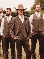 Southwest wedding brown suit cowboy western Meme Template