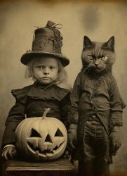 Scary child and cat halloween Meme Template