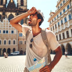 Tourist suffering from heat in prague Meme Template