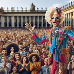 Trump giving a speech to a crowd as a drag queen Meme Template