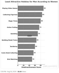 Least Attractive Hobbies for Men according to Women Meme Template