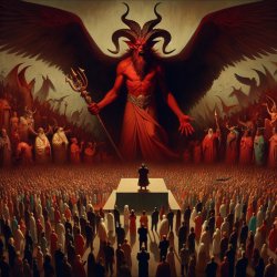 Satan addresses a large crowd Meme Template