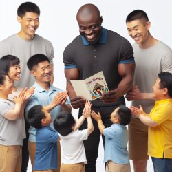 a black man giving birthday card to asian midgets Meme Template