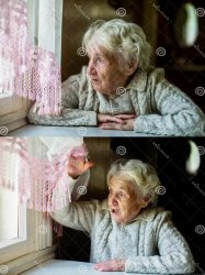 Old lady looks outside Meme Template