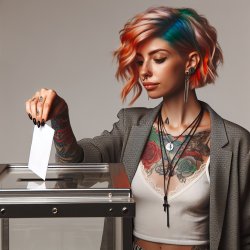 Tattooed young woman with dyed hair votes Meme Template