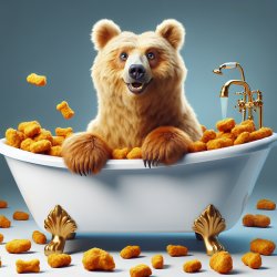 Blonde haired bear sitting in a bathtub filled with chickennugge Meme Template