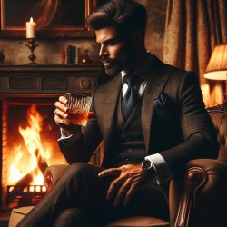 fancy man in a suit sitting on a comfy armchair, sipping on scot Meme Template