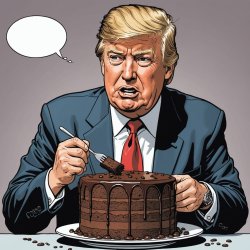 Donald Trump eating Chocolate Cake by Carrie Cature Meme Template