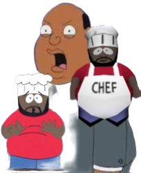 Ollie Family Guy and Two South Park Chefs PNG Meme Template