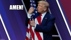 Trump hugs and kisses the American flag Meme Template