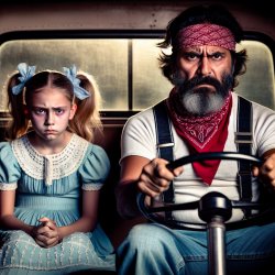 Angry tow truck driver man and sad girl in two seated truck driv Meme Template