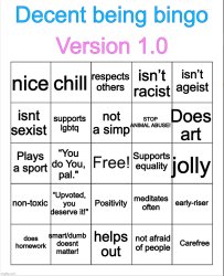 Decent being bingo Meme Template