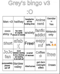greys bingo 3 Meme Template