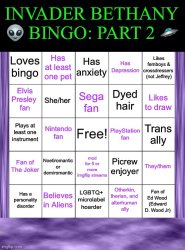 InvaderBethany Bingo: Part 2 Meme Template