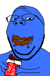 Blue soyjak eating chocolate Meme Template