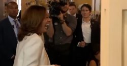 Kamala Cackles to her own stupid joke Meme Template