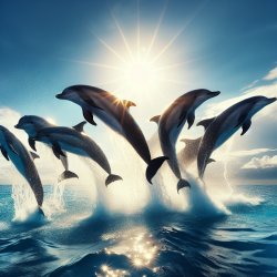 Dolphins jumping with rainbow and blue skies and an island in th Meme Template