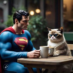 Superman and grumpy cat coffee Meme Template