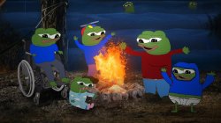 four pepes and fire Meme Template