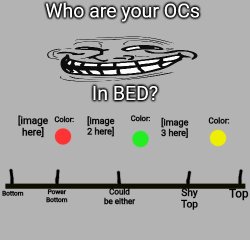 Who are your OCs in bed? Meme Template