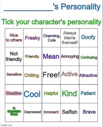 Character/OCs personality Bingo Meme Template