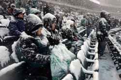 Sports Fans brave the snow Meme Template