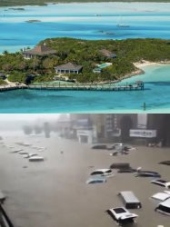 billionaire private island above flooded street Meme Template