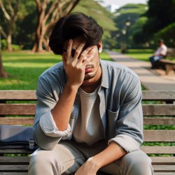 a guy sitting on a bench facepalming Meme Template