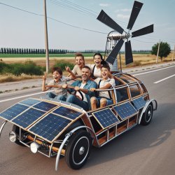 automobile powered by solar panels and windmill Meme Template