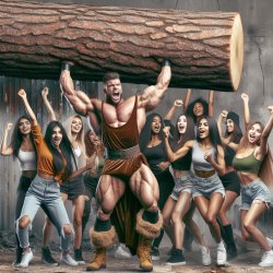 strongman lifts a tree as young women cheer Meme Template