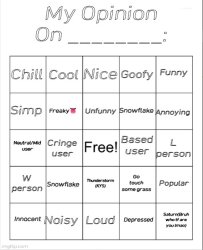 My Opinion On ________: Bingo by Andika V2 Meme Template