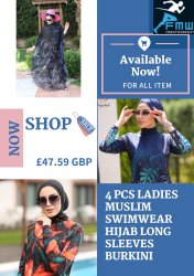 4 Pcs Ladies Muslim Swimwear Hijab Long Sleeves Burkini Meme Template