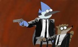 Mordecai n rigby but with a gun Meme Template