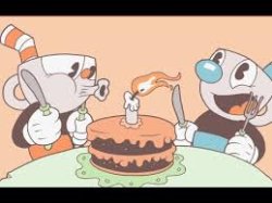 Cuphead and Mugam Cake Meme Template