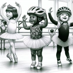 Little toddler girls learning ballet wearing bike helmets in a b Meme Template