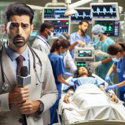 television journalist reports from emergency room with Asian Ind Meme Template