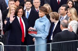 Trump's nightmare - Kamala Harris inauguration swearing in Meme Template