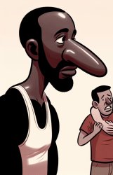 Black man with tanktop and a long large nose looks at the helple Meme Template