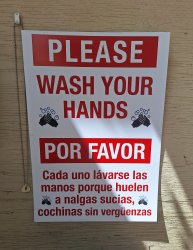 bilingual wash hands sign Meme Template