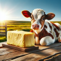 A cow sitting by butter Meme Template